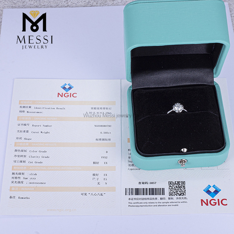 Oro blanco de 18k 0.56ct D VVS2 anillo de diamantes de laboratorio platino boda anillo de diamantes hecho por el hombre
