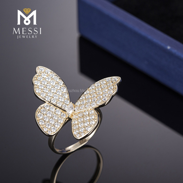 Anillo de oro moissanite mariposa de 14K 18K D piedra moissanite para mujer