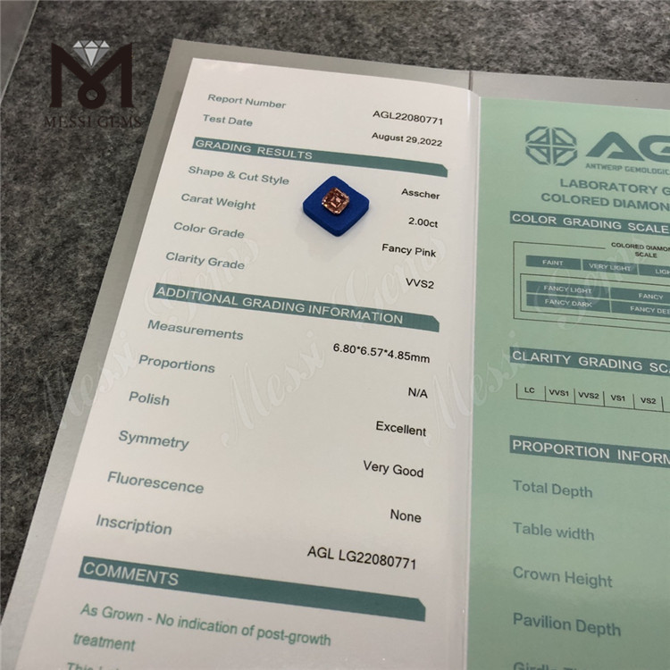 2.006ct rosa Asscher Cut diamantes cultivados en laboratorio precio al por mayor Diamante rosa de laboratorio barato