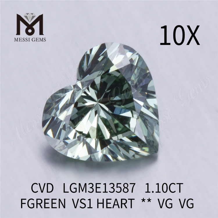 1.10CT FGREEN VS1 HEART VG VG fabricante de diamantes cultivados en laboratorio CVD LGM3E13587