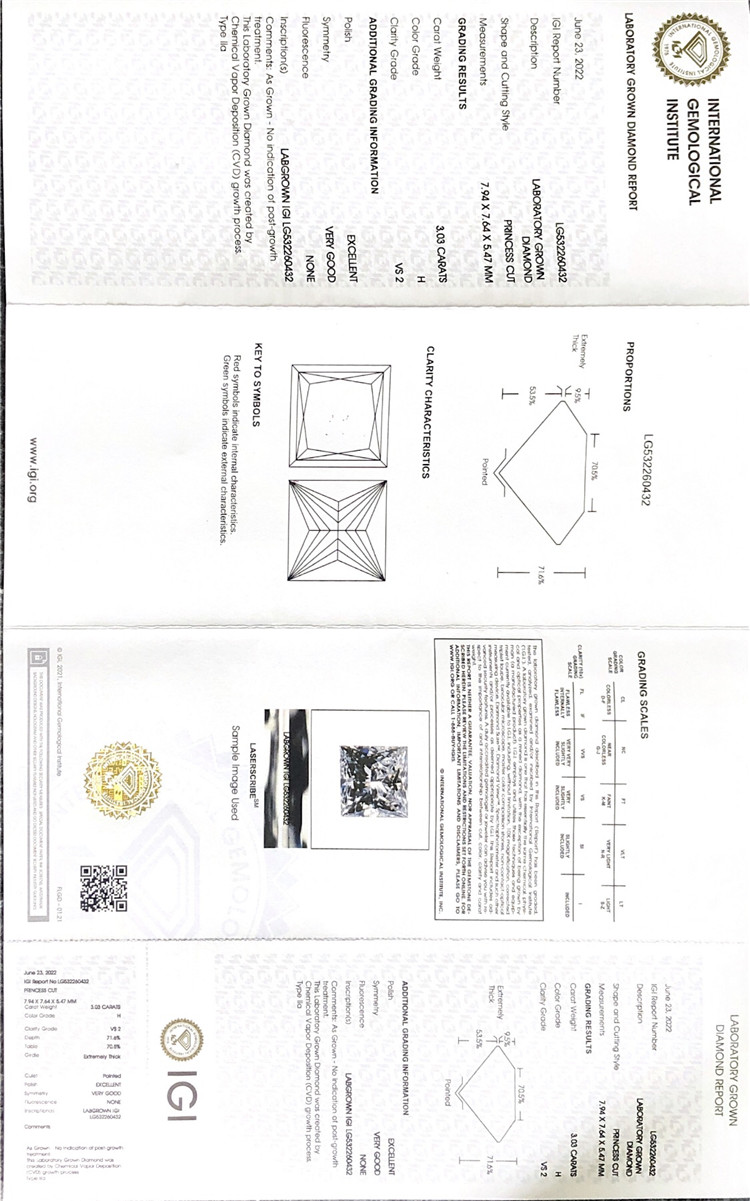 3.03CT H cvd diamante al por mayor SQ VS2 fabricante de diamantes cultivados en laboratorio a la venta