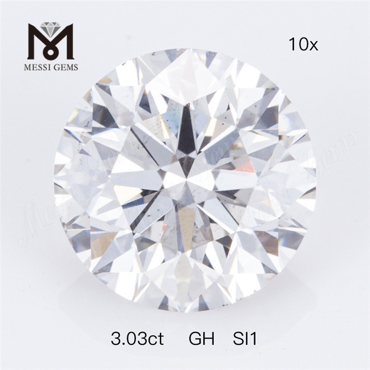 Precio de fábrica de diamantes cultivados en laboratorio sueltos de forma redonda GH SI1 de 3,03 quilates 