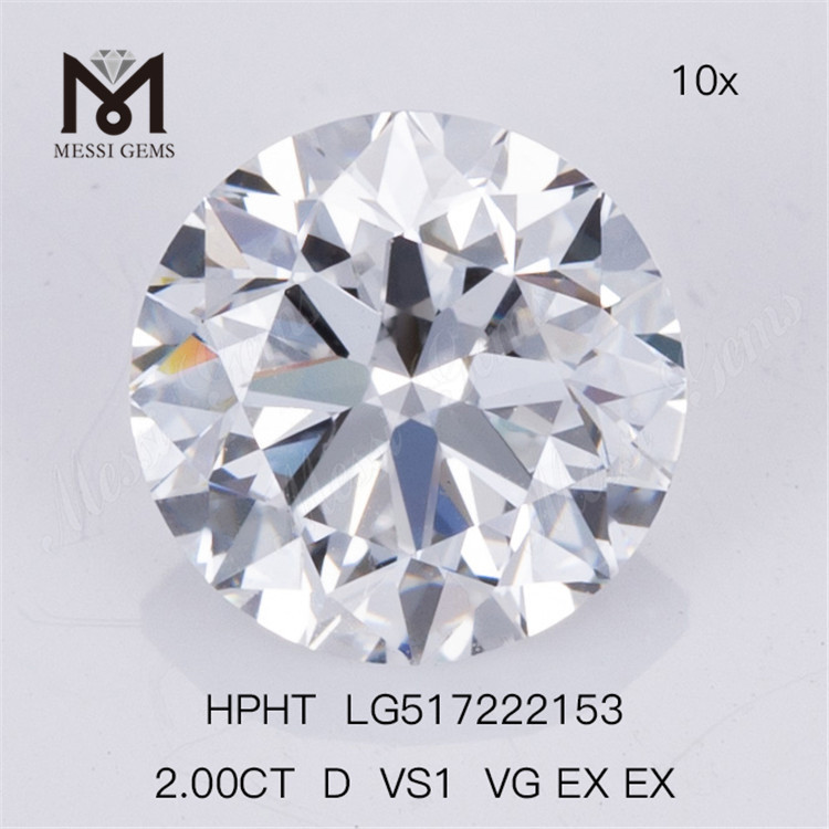 2.00CT D VS1 VG EX EX Diamante cultivado en laboratorio HPHT Diamante redondo de laboratorio 