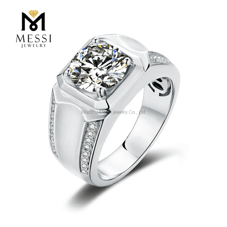 Anillos de plata chapados en oro blanco de 14 quilates y 18 quilates Anillo de moissanita de 9 mm y 3 quilates para hombre