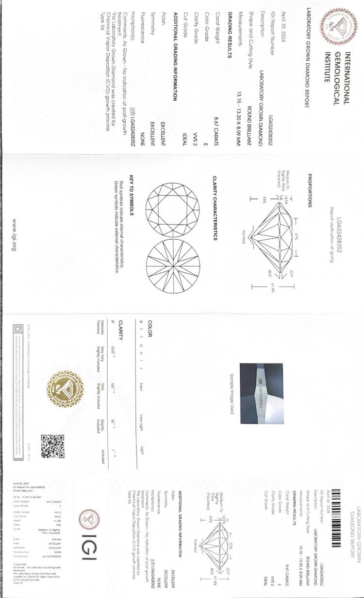 Diamantes cultivados en laboratorio de 8 quilates igi