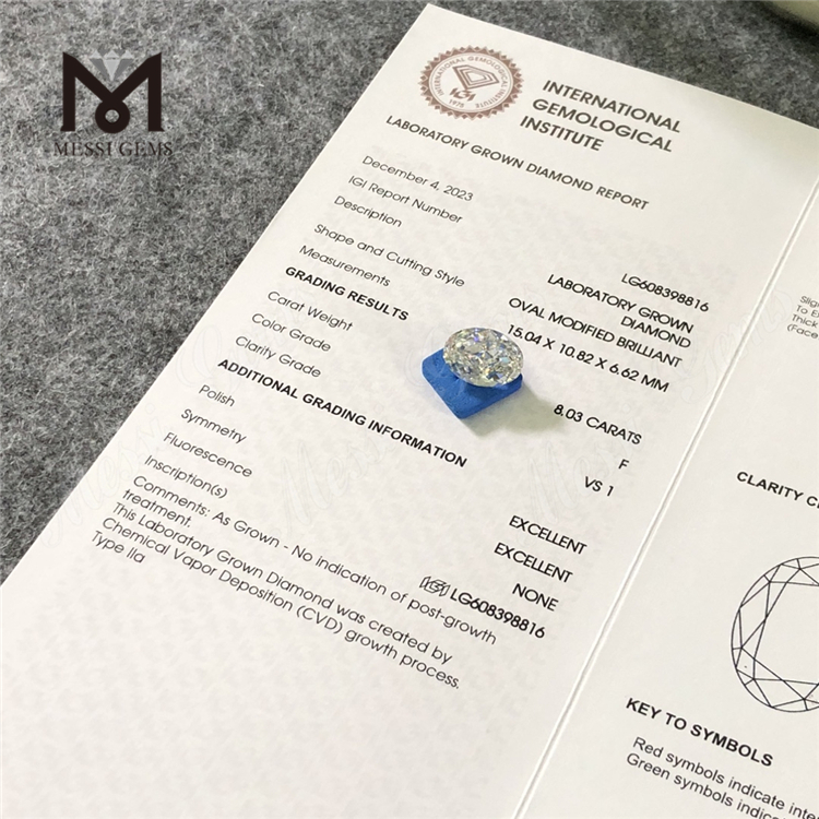 8.03CT Diamantes creados en laboratorio superior F VS1 OV丨Messigems CVD LG608398816 