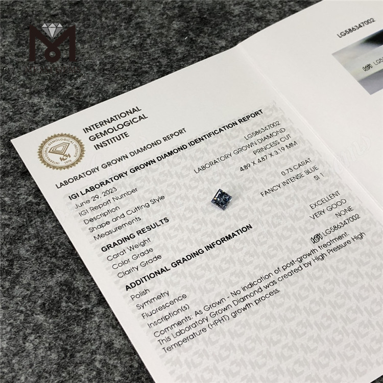 0.73CT SI1 EX VG SQ HPHT Diamante HPHT azul intenso elegante LG586347002