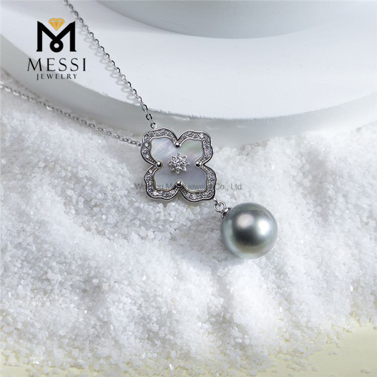 Collar de perlas de Tahití de agua de mar S925 de 11-12 mm