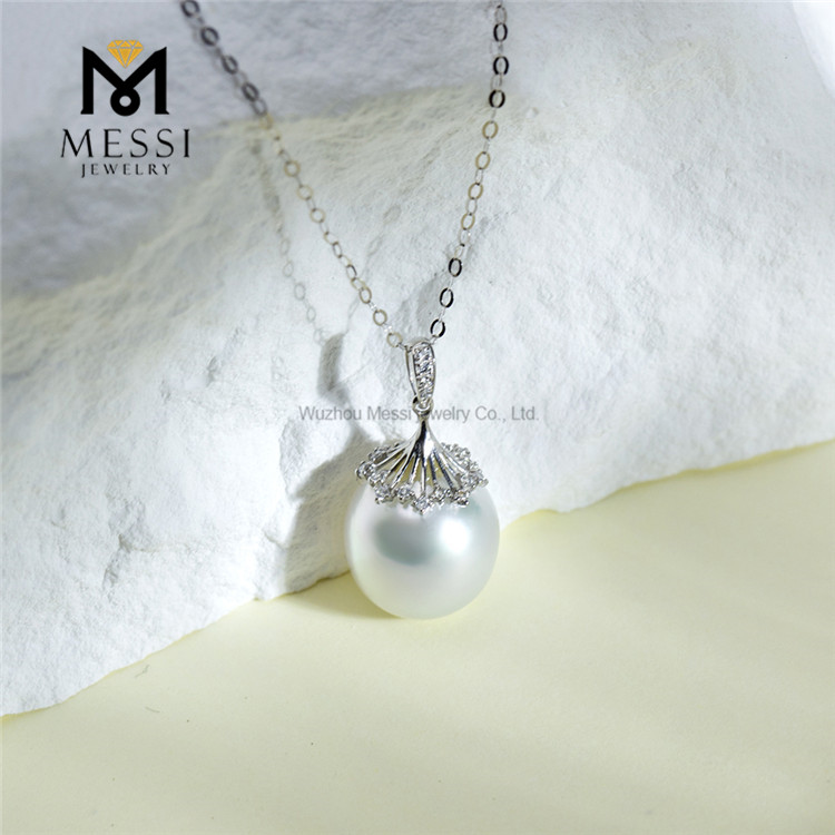 Collar de perlas blancas de agua de mar de plata S925 elegante de 10-12 mm