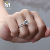 Diseño de lujo personalizado para mujer, joyería de boda, anillo de compromiso de halo redondo de 14k y 18k