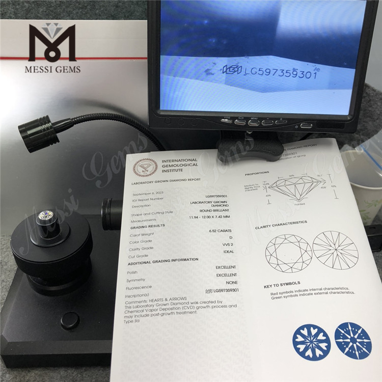 6.52CT D VVS2 ID EX EX CVD diamantes cultivados en laboratorio Su fuente para compras al por mayor LG597359301丨Messigems