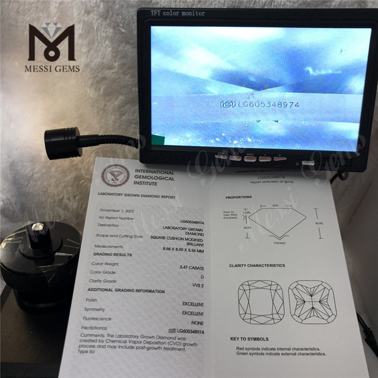 3.47CT D VVS2 COJÍN Diamantes certificados IGI VVS revelando el brillo de la calidad VVS 丨Messigems LG605348974 