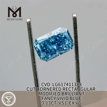 3.13CT VS1 EX VG RECTANGULAR FANCY VIVID BLUE CVD IGI diamantes creados en laboratorio LG617411388 丨Messigems