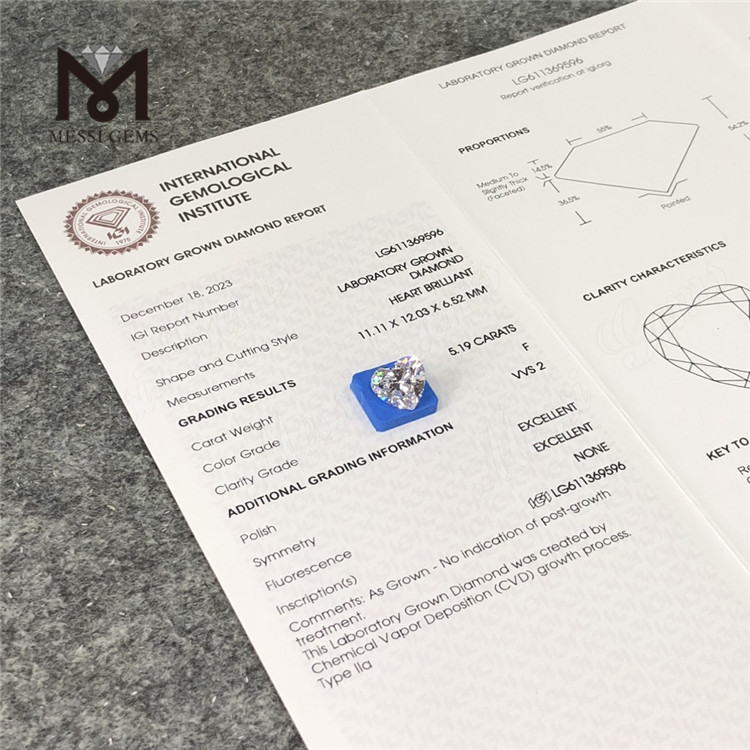 5.19CT F HS VVS2 CVD mejor precio en diamantes cultivados en laboratorio LG611369596 丨Messigems