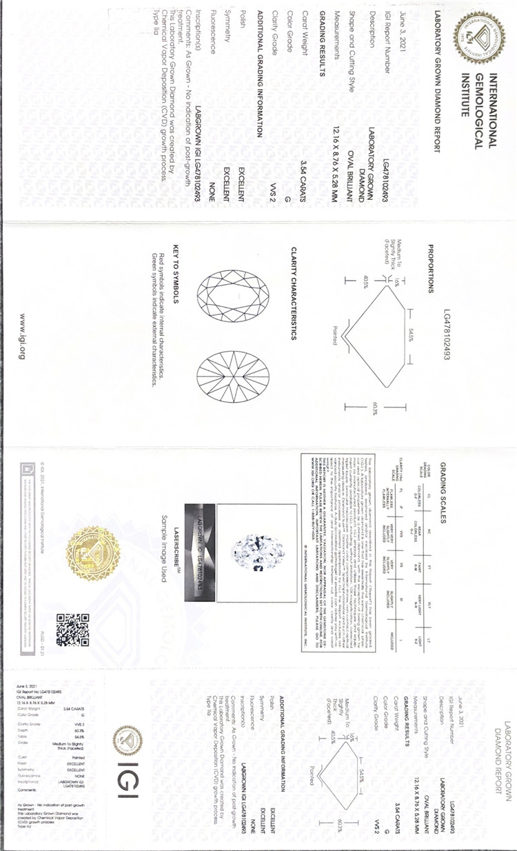 Diamante cultivado en laboratorio con certificación IGI.