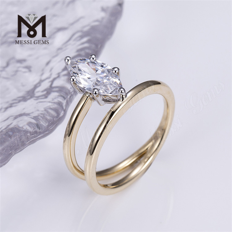 Anillo de compromiso de joyería personalizada Anillo de diamantes de talla marquesa de oro de 14K de gran quilate