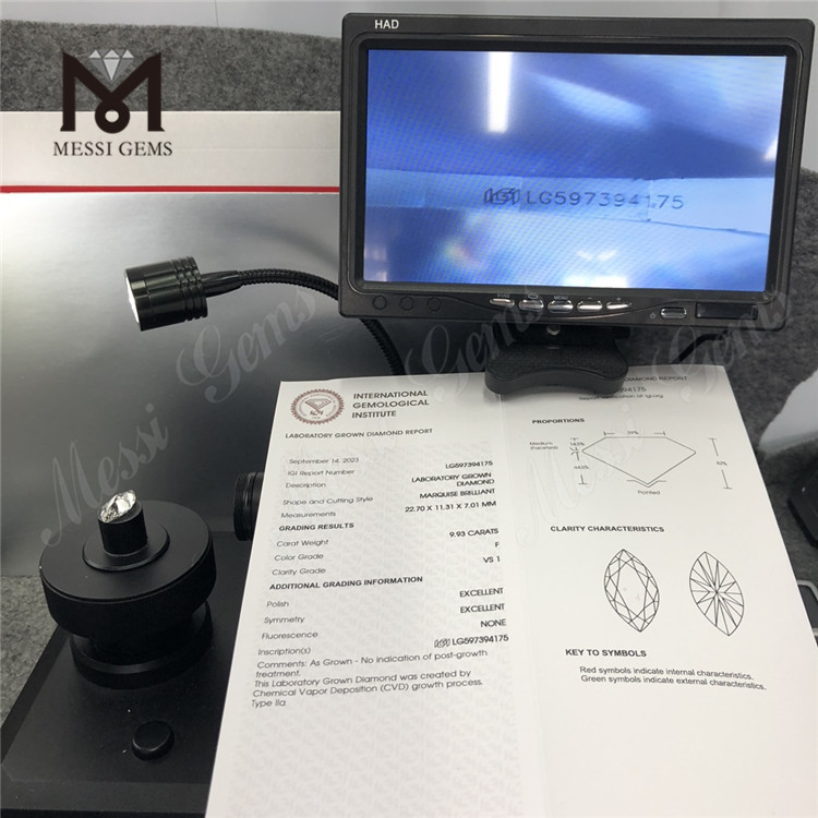 9.93CT F VS1 EX EX Levante su inventario con diamantes cultivados en laboratorio MQ CVD LG597394175 丨Messigems