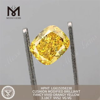 3.18CT VVS2 Cushion Fancy Vivid Anangy Yellow Loose Grown Diamond LG615358238