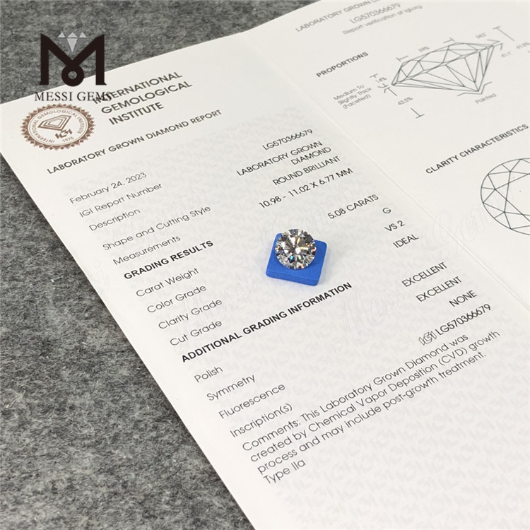 5.08ct G VS2 ID EX CVD Laboratorio Diamantes LG570366679 丨 Messigems