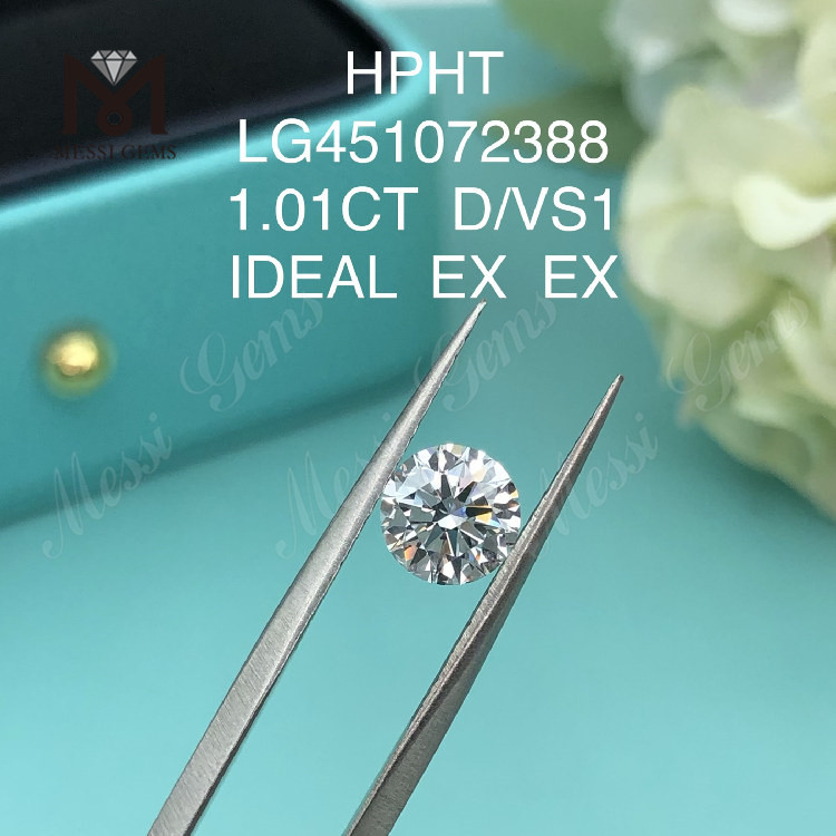 1,01 ct D VS1 Redondo IDEL Grado de corte Diamante cultivado en laboratorio HPHT