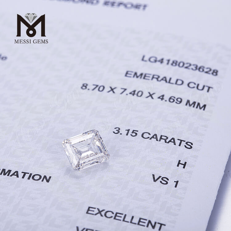 hpht diamantes creados en laboratorio 3,15 quilates H VSI1 EX blanco CORTE ESMERALDA hpht