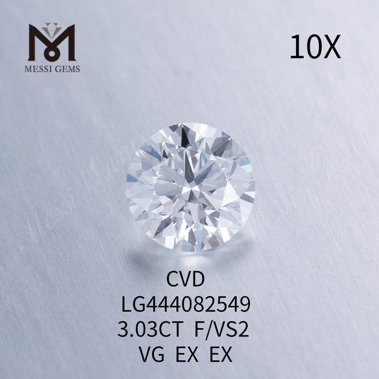 3,03 ct F VS2 Diamantes de laboratorio redondos Grado de corte VG