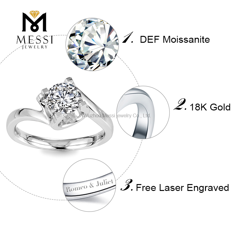 1 ct 14k 18k anillos de boda anillo de oro moissanite para la venta