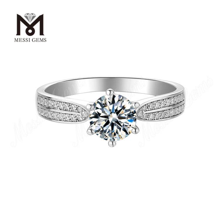 Messi Gems anillo de plata de ley 925 con diamante moissanite de 1,5 quilates para mujer