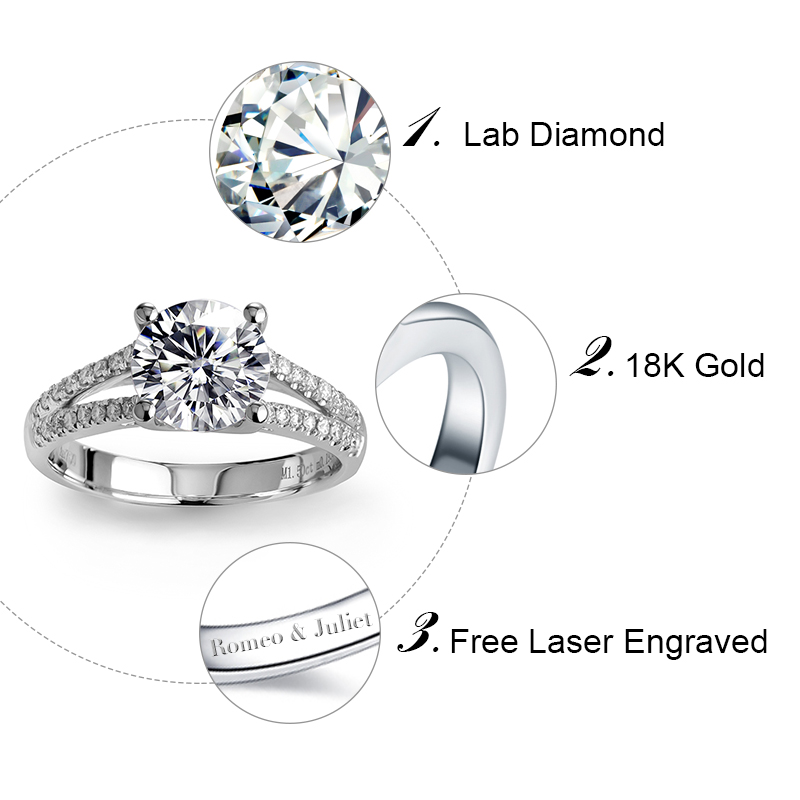 Anillo de bodas de compromiso con diamantes cultivados en laboratorio de 1,5 ct en oro blanco macizo de 14k y 18k