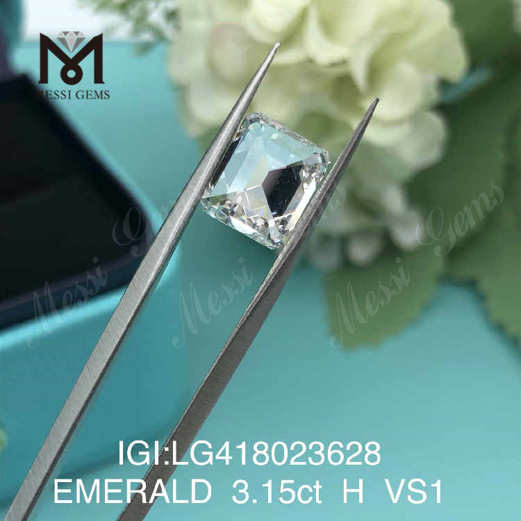 Diamante de laboratorio de talla esmeralda EX VG de 3,15 quilates H/VS1