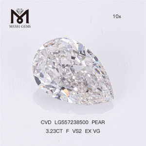 3.23CT F VS2 EX VG CVD PEAR diamante cultivado en laboratorio de alta calidad