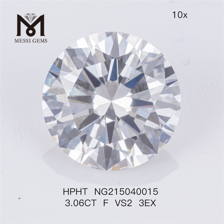 HPHT 3.06CT F VS2 3EX Diamantes redondos tallados en laboratorio