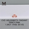 1.34CT ROSA DE LUJO VVS2 EX VG Diamante de laboratorio radiante CVD AGL22080774
