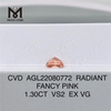 Diamante CVD VS2 EX VG RADIANT FANCY PINK de 1,30 quilates 