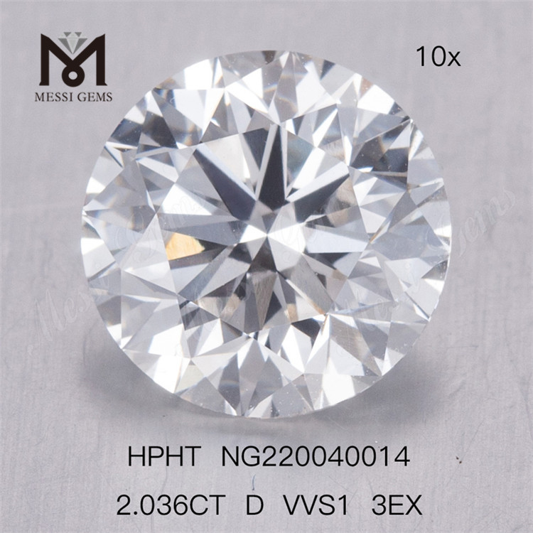 Diamante de laboratorio HPHT de 2,036 quilates D VVS1 Diamante de laboratorio redondo 3EX