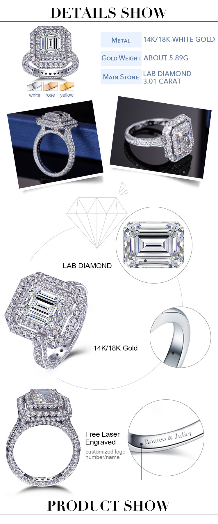 anillo de diamantes de laboratorio para mujer