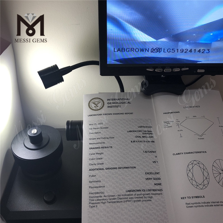 Diamantes de laboratorio F VS1 EX VG OV HPHT de 1,52 quilates
