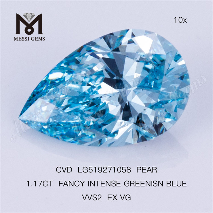 1.17CT FANCY VERDE INTENSO AZUL VVS2 EX VG PERA diamante cultivado en laboratorio CVD LG519271058