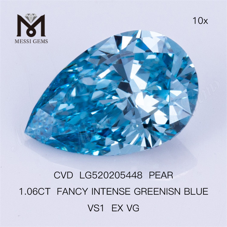 1.06CT PERA FANCY VERDE INTENSO AZUL VS1 EX VG diamante de laboratorio CVD LG520205448