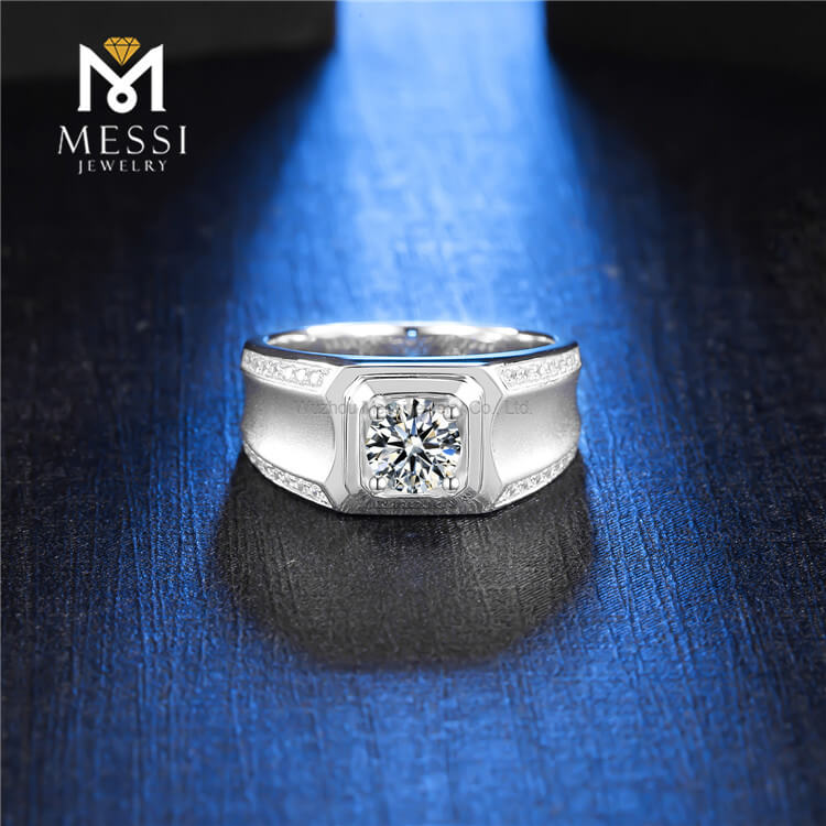Anillos de plata chapados en oro blanco de 14 quilates y 18 quilates Anillo de moissanita de 9 mm y 3 quilates para hombre