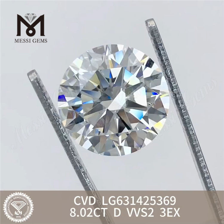 8.02CT blanco el diamante laboratorio redondo D VVS2 3EX IGI LG631425369 丨Messigems 