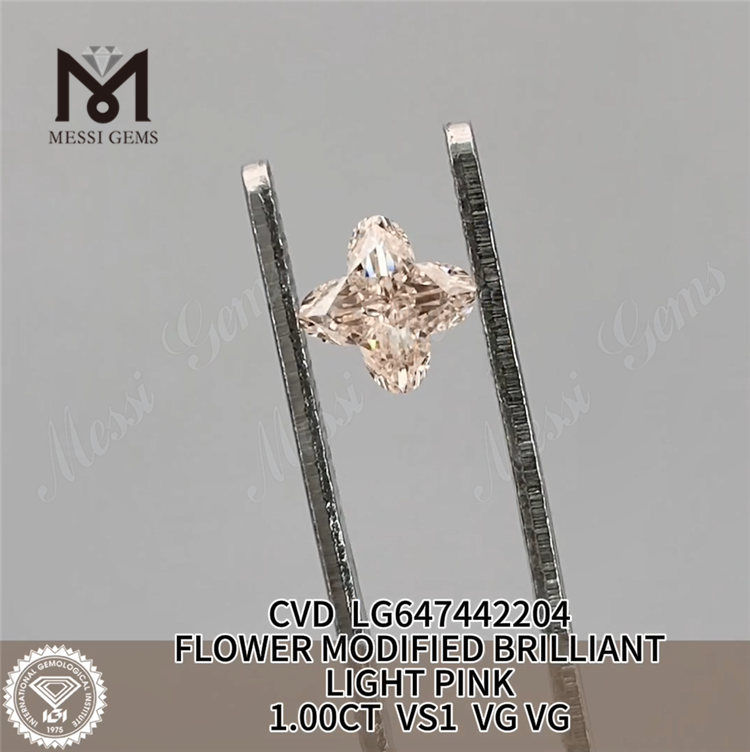 Diamante cultivado suelto con forma de flor rosa claro de 1,00 quilates VS1 CVD LG647442204