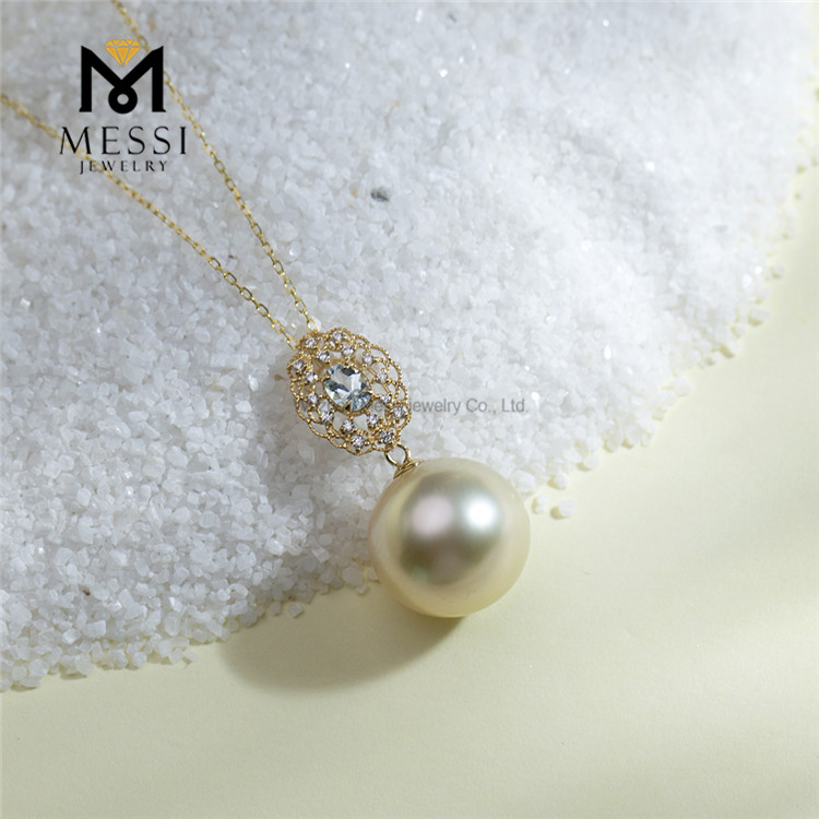Collar de perlas doradas de los mares del sur, agua de mar, oro de 18 quilates, 12-13 mm