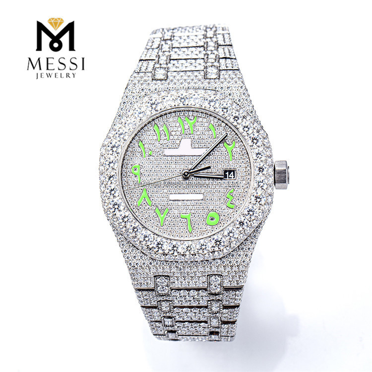 Reloj de lujo y brillante Moissanite Iced Out con texto especial Mars