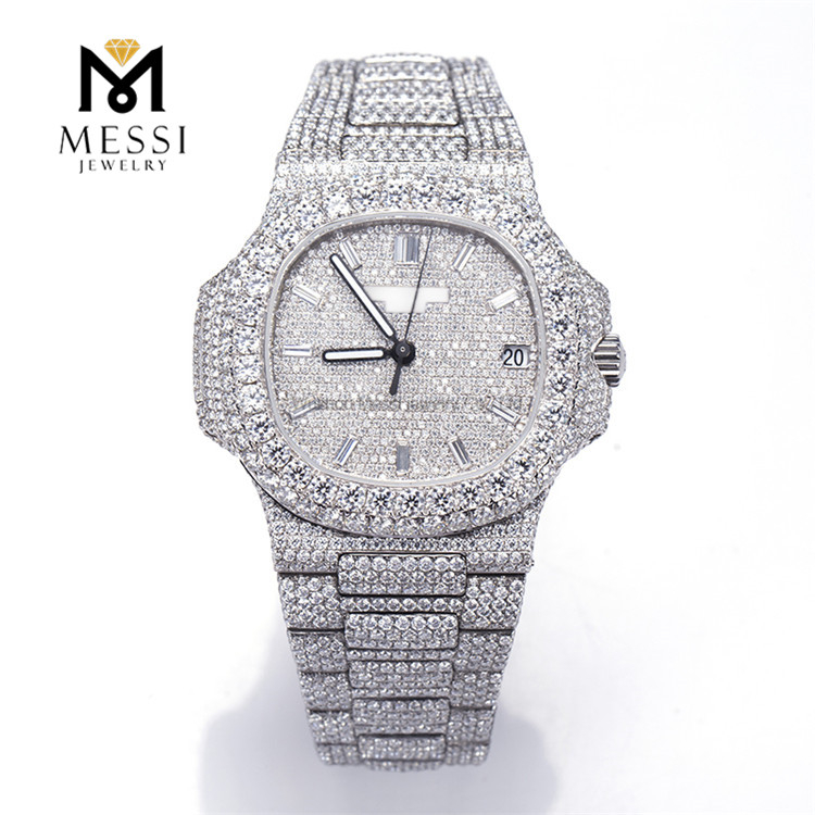Auricular brillante de acero inoxidable helado VVS Los mejores relojes Moissanite