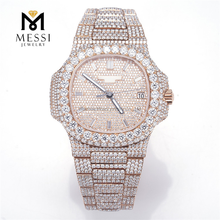 Auricular brillante de acero inoxidable helado VVS Los mejores relojes Moissanite