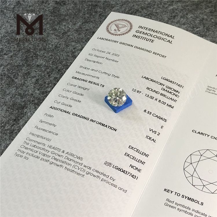 Diamante certificado igi de 8,33 quilates E VVS2 para crear anillos de compromiso personalizados 丨Messigems LG604377431