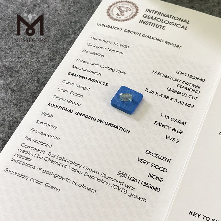 1.13CT VVS2 CVD FANCY BLUE EM Lab Diamond Solitaire IGI Diamonds Brilliance丨Messigems LG611353640 