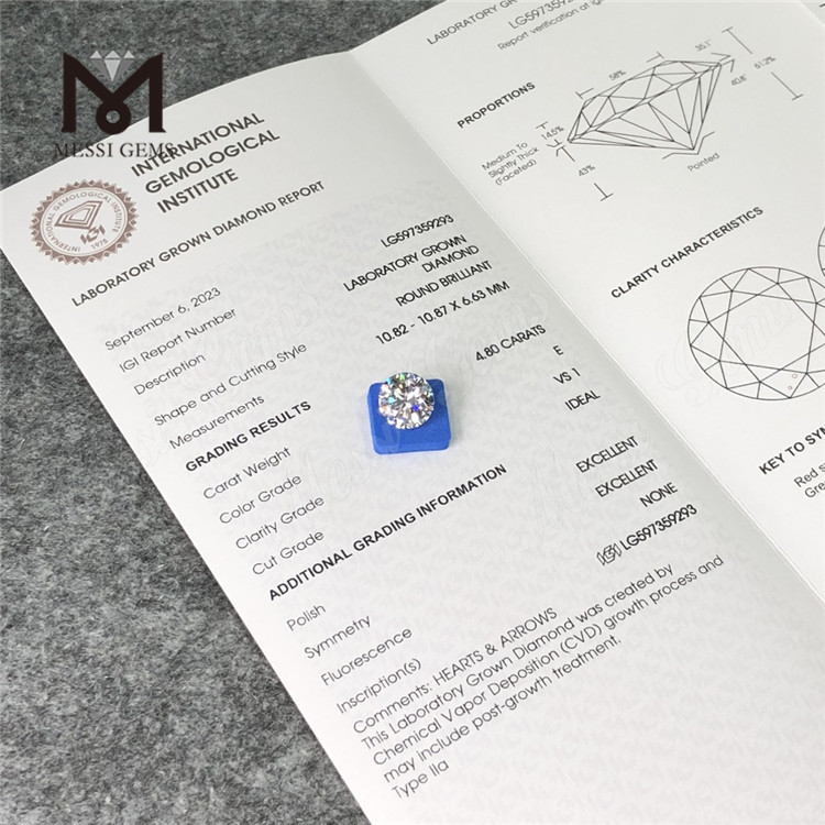 4.80CT E VS1 ID EX EX Diamantes de ingeniería a granel Libera tu brillo CVD LG597359293 丨Messigems