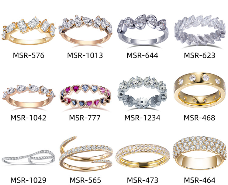 Anillos de diamantes producidos en laboratorio de forma redonda estilo moda en oro amarillo de 18 quilates